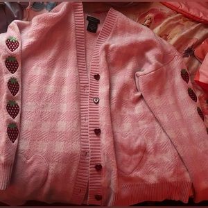 Hot topic pink strawberry cardigan